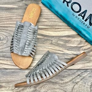 NIB Roan Bed Stu Chastity 8.5 Leather Huarache Slide Flat Sandal Alkaline Gray